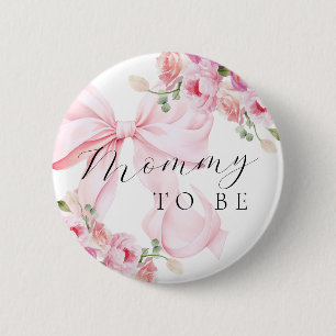 Floral Pink Bow Baby Shower 6 Cm Round Badge
