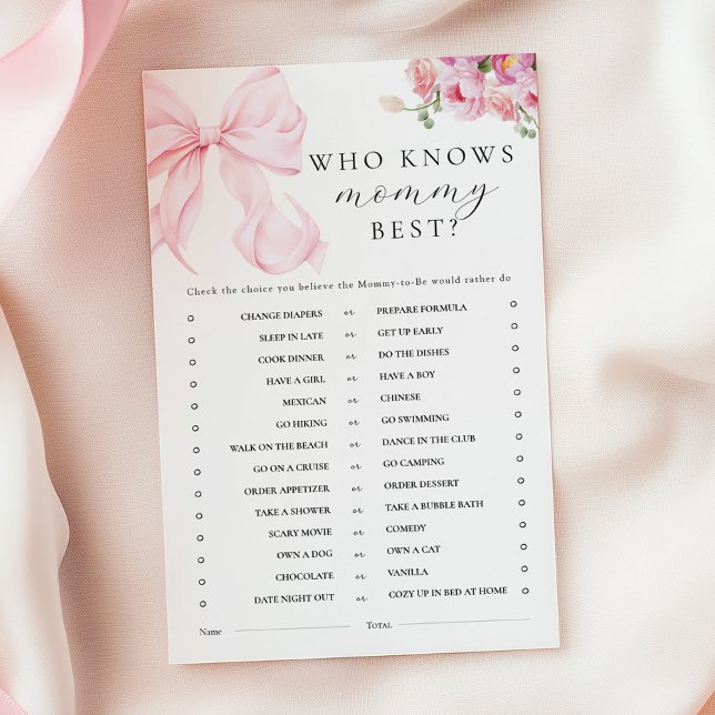 Floral Pink Bow Baby Shower Activity Games (Creator Uploaded)