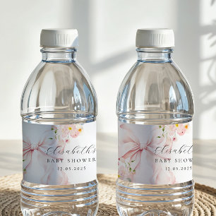 Floral Pink Bow Baby Shower Favour Bag Water Bottle Label