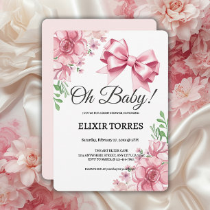 Floral Pink Bow Baby Shower Invitation