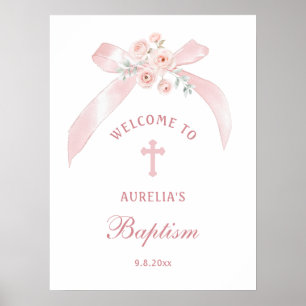 Floral Pink Bow Baptism Welcome Poster