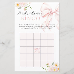 Floral Pink Bow Bloom Baby Shower Gift Bingo Game