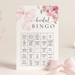Floral Pink Bow Bridal Shower Bingo Game Stationery