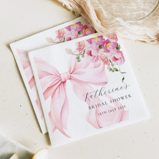 Floral Pink Bow Bridal Shower Paper Napkin (Creator Uploaded)