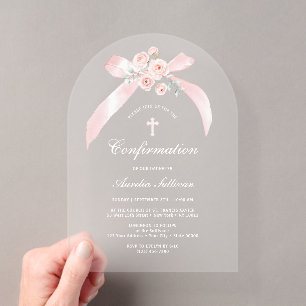 Floral Pink Bow Confirmation Acrylic Invitations