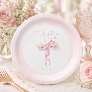 Floral Pink Bow Coquette Garden baby shower Paper Plate