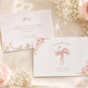 Floral Pink Bow Coquette Garden baby shower Thank You Card