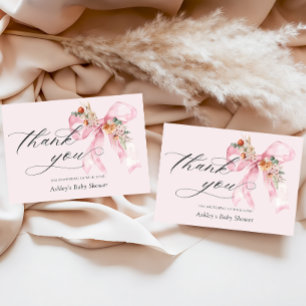 Floral Pink Bow Elegant Baby Shower Thank You