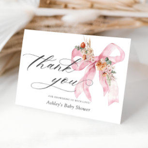 Floral Pink Bow Elegant Baby Shower Thank You Card