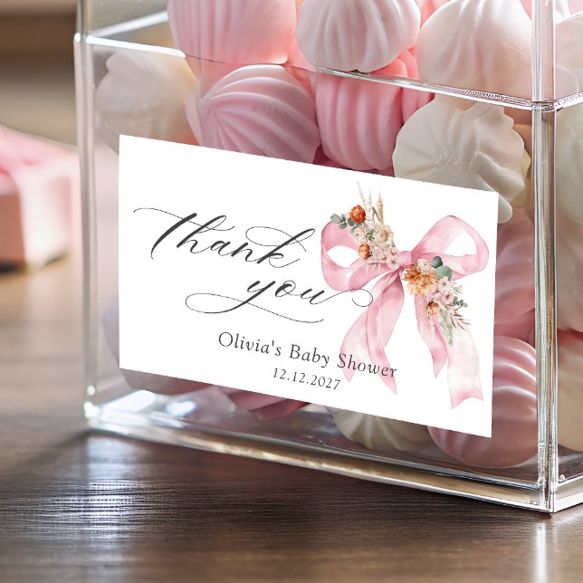 Floral Pink Bow Elegant Baby Shower Thank you Rectangular Sticker (Creator Uploaded)