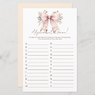 Floral Pink Bow Girl Baby Shower Alphabet