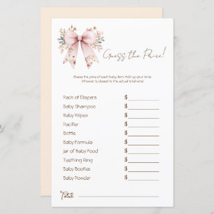 Floral Pink Bow Girl Baby Shower Price Guess