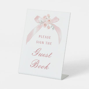 Floral Pink Bow Guest Book Pedestal Sign