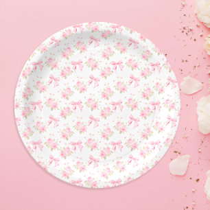 Floral Pink Bow Love Shack Baby Shower Paper Plate
