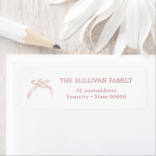 Floral pink bow return address label