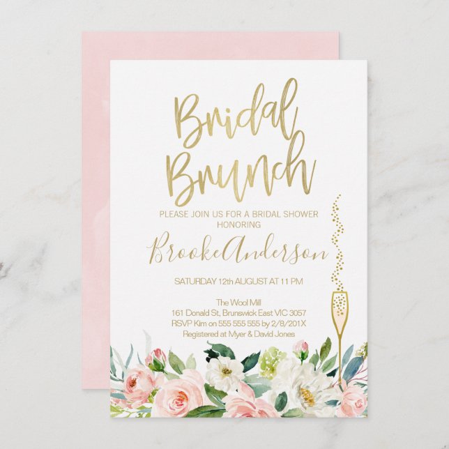 Floral Pink Bridal Brunch Bridal Shower Invitation (Front/Back)