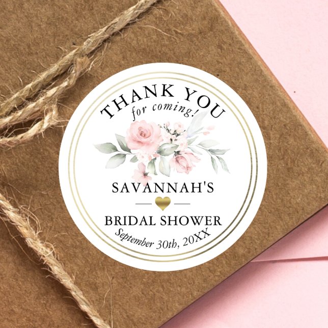 Floral Pink Bridal Shower / Baby Thank You Classic Classic Round Sticker (Creator Uploaded)
