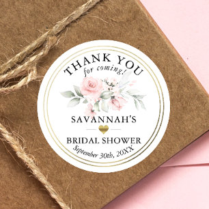 Floral Pink Bridal Shower / Baby Thank You Classic Round Sticker
