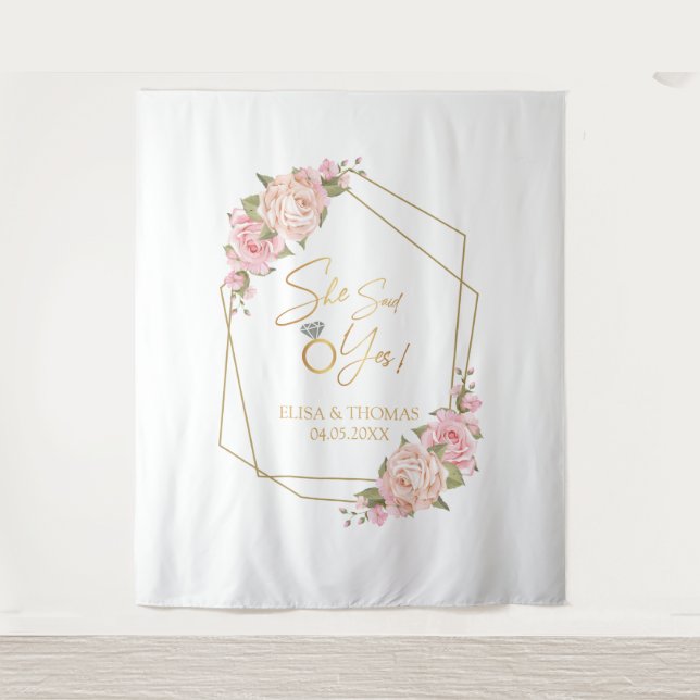 Floral Pink Bridal Shower Backdrop Tapestry (Front)