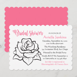 Floral Pink Bridal Shower Black White Rose Flower Invitation