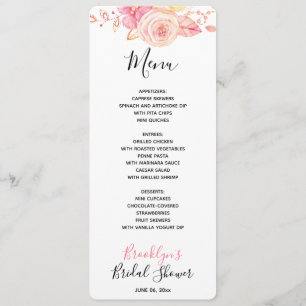 Floral Pink Bridal Shower Menu Card