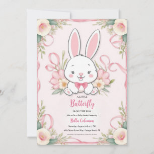 floral pink bunny baby shower invitations