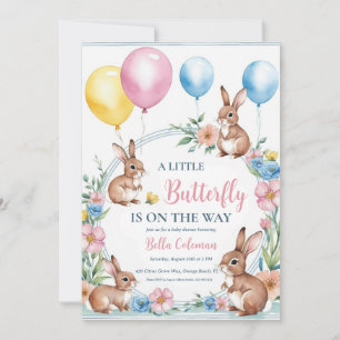 floral pink bunny baby shower invitations