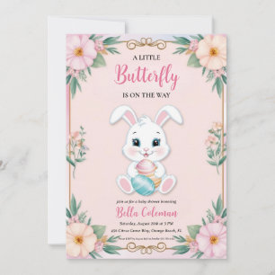 floral pink bunny baby shower invitations