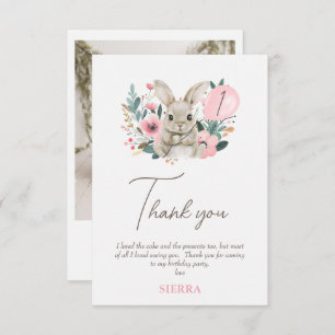 Floral Pink Bunny Birthday Thank You Card