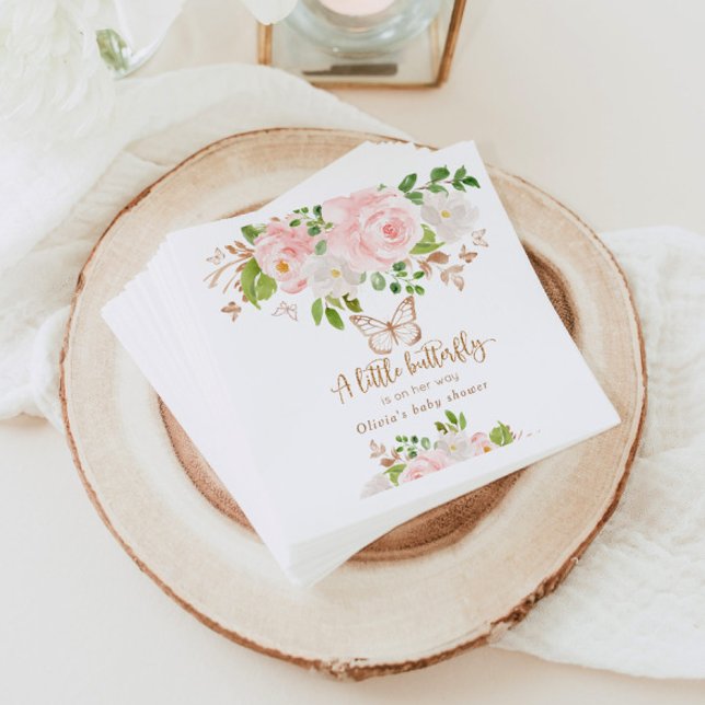 Floral pink butterfly baby shower Napkins (Creator Uploaded)