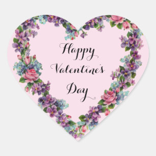 Floral Pink Calligraphy Happy Valentine's Day  Heart Sticker