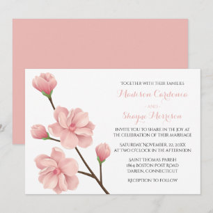 Floral Pink Cherry Blossom Flowers Spring Wedding Invitation