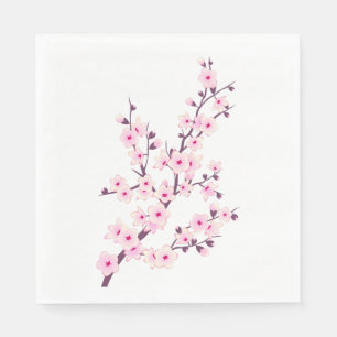Floral Pink Cherry Blossoms Pink White Napkin