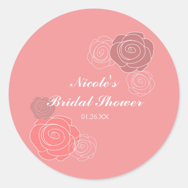 Floral Pink Coral Bridal Shower Favour Stickers (Front)