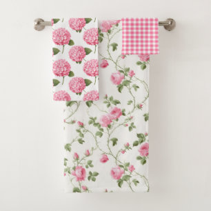 Floral Pink Cottage Garden Pattern Bath Towel Set