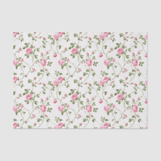 Floral Pink Cottage Garden Pattern  Tissue Paper (Front)