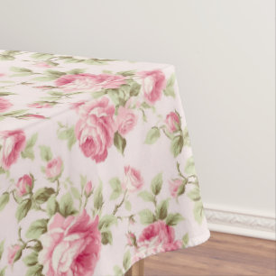 Floral Pink Cottage Roses Pattern Tablecloth
