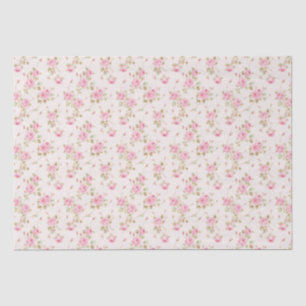Floral Pink Cottage Roses Pattern Tissue Paper