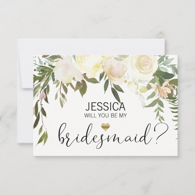 Floral Pink Cream Will You Be my Bridesmaid? Invitation (Front)