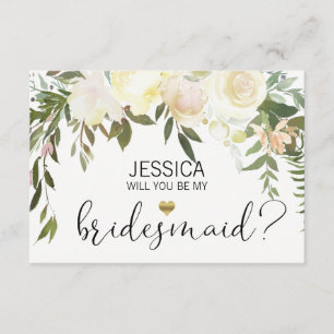 Floral Pink Cream Will You Be my Bridesmaid? Invitation