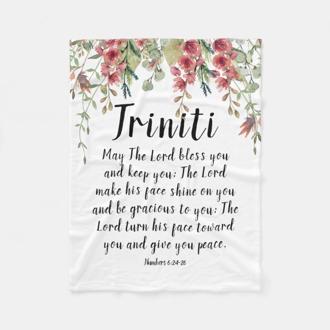 Floral Pink Custom Baby Name Prayer Fleece Blanket (Front)