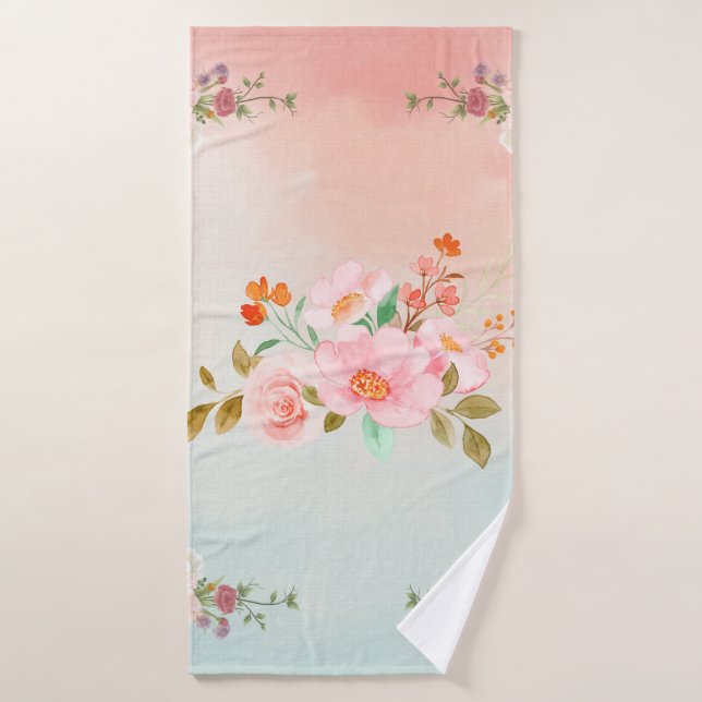 Floral Pink Design, Flourishing Flowers Bath Towel Set (Bath Towel)