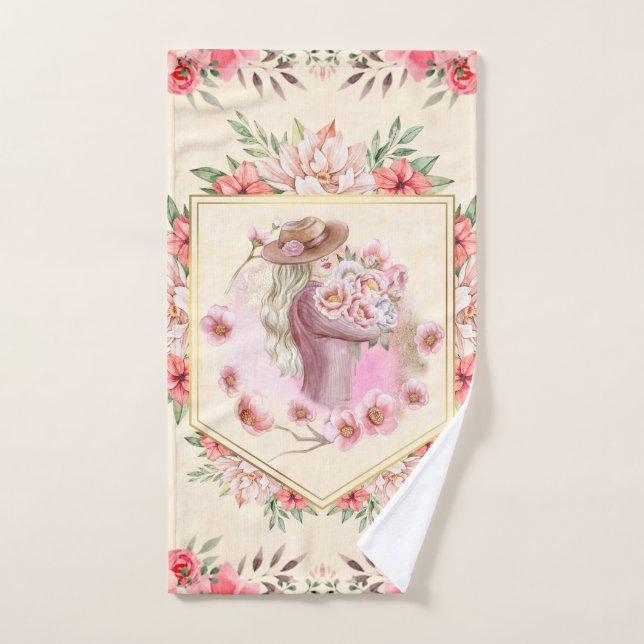 Floral Pink Design, Lady Of Spring Bath Towel Set (Hand Towel)
