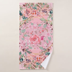 Floral Pink Design, Pink Floral Wreath Bath Towel Set