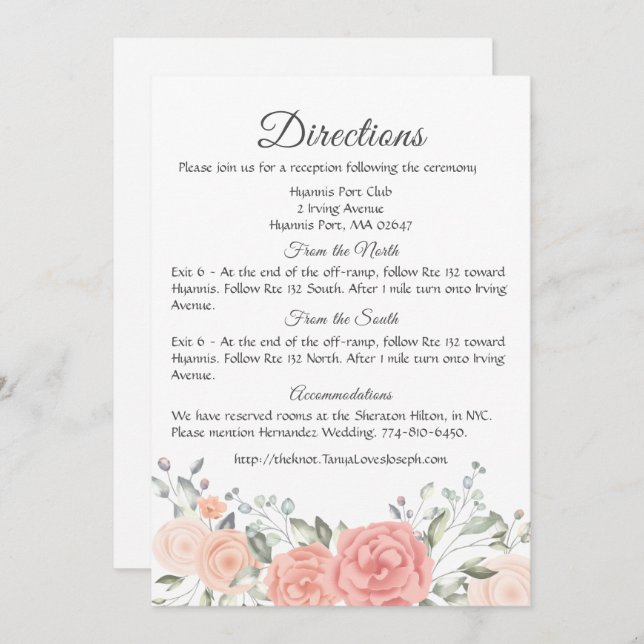 Floral Pink Details Directions Rose Flowers Invitation (Front/Back)