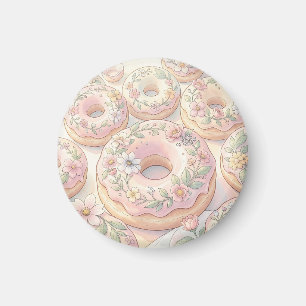 Floral Pink Doughnuts Pastel Illustration Magnet
