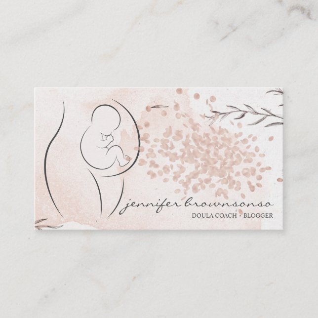 Floral Pink Doula Birth Coach Pregnant Business Card (Front)