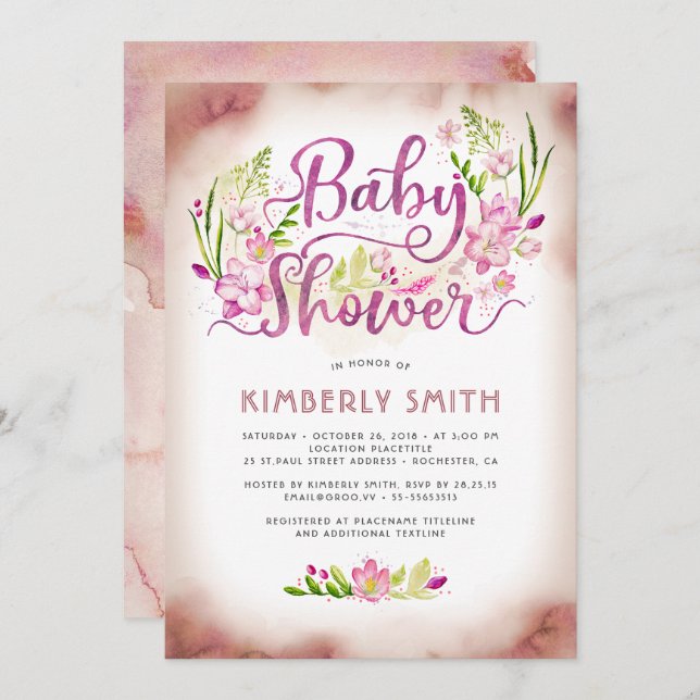 Floral Pink Elegant - Girl Baby Shower Invitation (Front/Back)