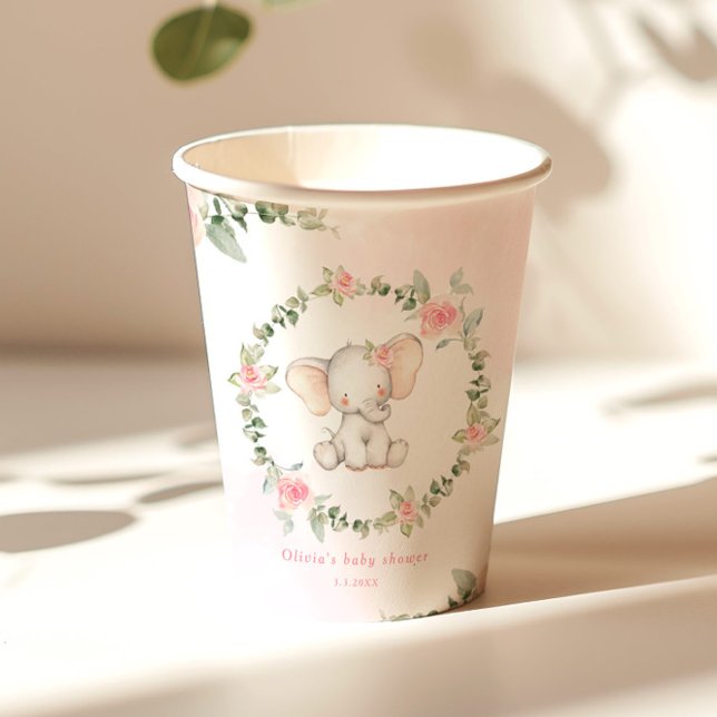 Floral pink elephant little peanut baby shower paper cups (Creator Uploaded)