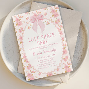 Floral Pink Fancy Love Shack Baby Baby Shower  Invitation